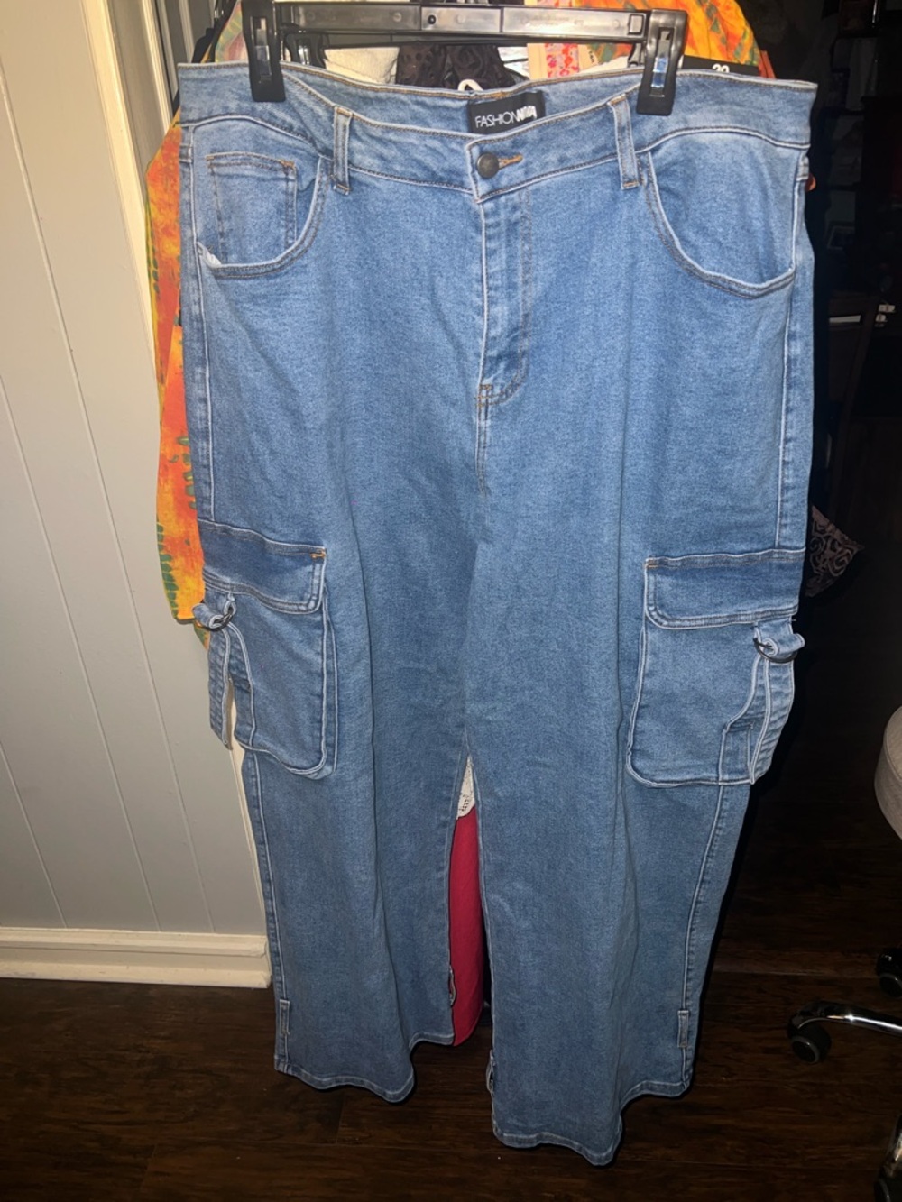 Fashion Nova Light Blue Wide Leg Cargo Jeans